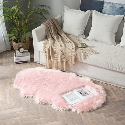 MIULEE Luxury Super Soft Fluffy Area Rug Faux Fur Sheepskin Rug Decorative Plush Shaggy Carpet for Bedside Sofa Floor Nursery 3 x 5 Feet, Pink
