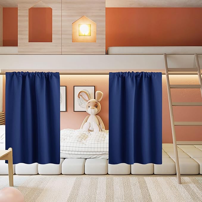 RYB HOME Half Curtain Tiers 36 inch Length, Rod Pocket Summer Heat Blocking Thermal Insulated Short Blackout Curtains for Small Window, Width 34 by Length 36, Marine Blue, 2 Panels