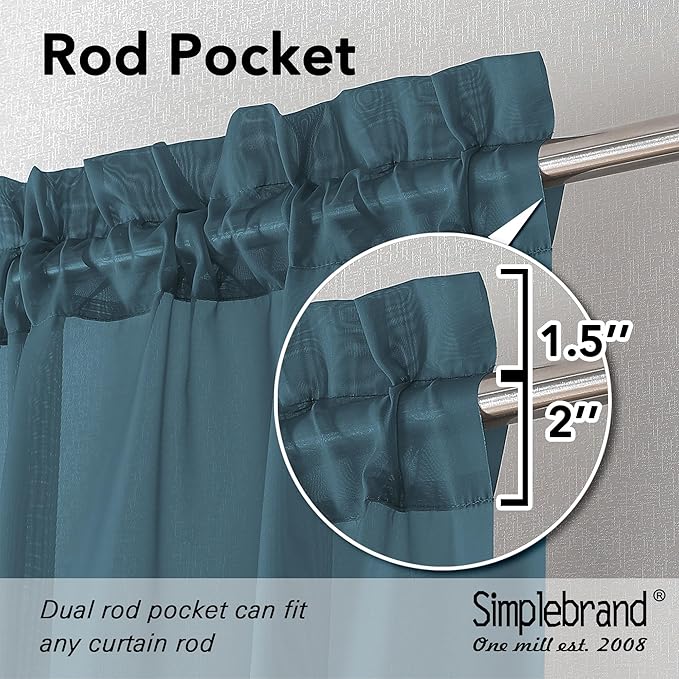 Simplebrand Dusty Blue Short Sheer Curtains 45 Inch Length for Small Windows, Rod Pocket 2 Panels Set Solid Voile Drapes Window Sheer Curtains for Bedroom Bathroom Kids Room Kitchen, 42x45 Inch, 2pcs