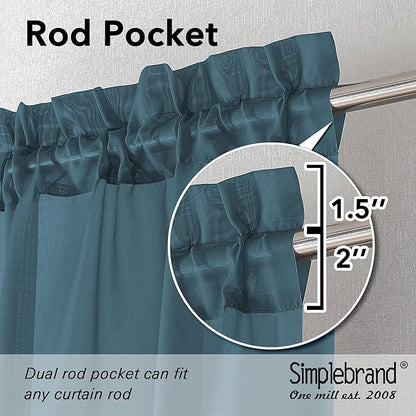 Simplebrand Dusty Blue Sheer Curtains 96 Inches Long, Light Filtering Rod Pocket Solid Color Window Sheer Curtain Panels, Elegant Drapes for Living Room, Bedroom 2 Panels (Dusty Blue, 42" W x 96" L)
