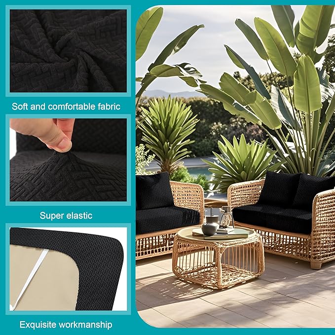 12Pcs Stretch Patio Cushion Covers,Outdoor Couch Covers Replacement,Outdoor Couch & Sofa Slipcovers,for Patio Furniture Cushion Covers,Washable Reusable Furniture Protector (Black,Cover Only)
