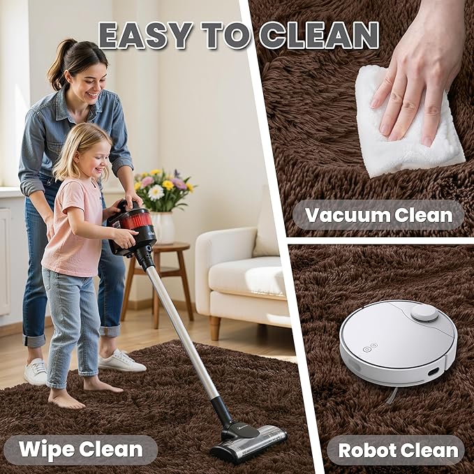 2x6 Bedside Area Rugs for Bedroom: Soft Fluffy Shag Brown Rug for Hallway, Non-Slip Fuzzy Plush Living Room Rug Indoor Floor Carpet for Kids Rooms, Dorm, Nursery, Modern Home Aesthetic Decor