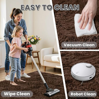 2x6 Bedside Area Rugs for Bedroom: Soft Fluffy Shag Brown Rug for Hallway, Non-Slip Fuzzy Plush Living Room Rug Indoor Floor Carpet for Kids Rooms, Dorm, Nursery, Modern Home Aesthetic Decor