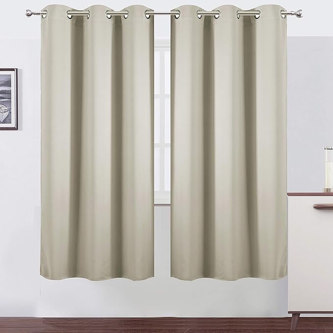 LEMOMO Light Beige Thermal Blackout Curtains/42 x 72 Inch/Set of 2 Panels Room Darkening Curtains for Bedroom