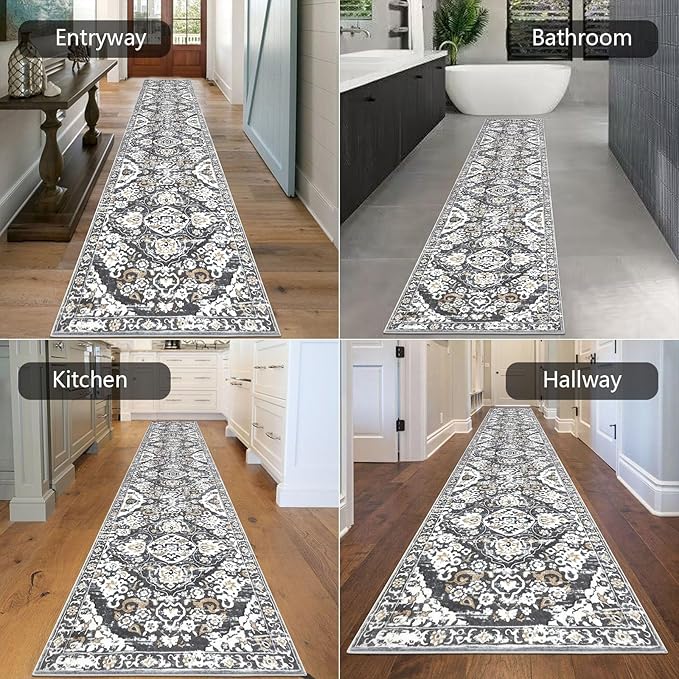 HEBE Hallway Runner Rug 2'8''x14' Washable Vintage Distressed Area Rugs Non Slip Laundry Rug Runner Boho Floor Carpet Runners for Hallways Entryway Laundry Room Kitchen Bathroom