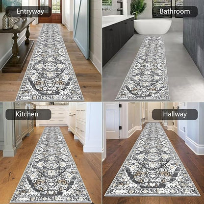 HEBE Hallway Runner Rug 2'8''x14' Washable Vintage Distressed Area Rugs Non Slip Laundry Rug Runner Boho Floor Carpet Runners for Hallways Entryway Laundry Room Kitchen Bathroom