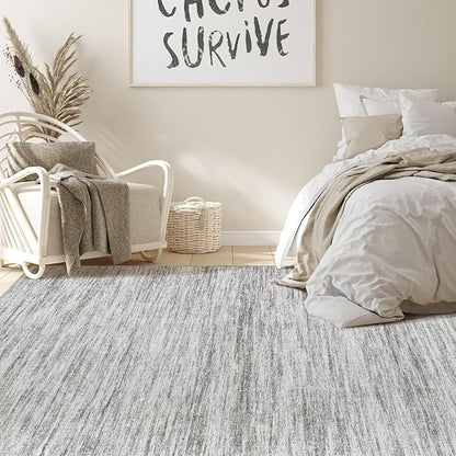 Nakagishi 6X9 Area Rugs Living Room: Washable Large Vintage Rug Neutral Non-Slip Soft Stain Resistant Indoor Carpet for Bedroom Nursery Dining Room Office Playroom - Grey-01