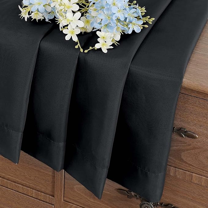Black Small Sheer Curtains Tier 24 Inches Length 2 Pieces, Light Filtering Cafe Curtains Sheers for Living Room Bathroom, Modern Window Treatments Dual Rod Pocket Panels, 2X42Wx24L Inches