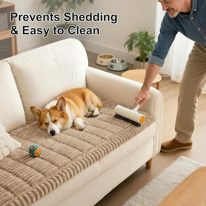 Smiry Couch Cover for Dogs Washable, Non Slip Fuzzy Pet Couch Covers for 3 Cushion Sofa Pet Friendly, Thick Soft Sofa Slipcovers Cushion Protector (Khaki, 27.6" x 88")