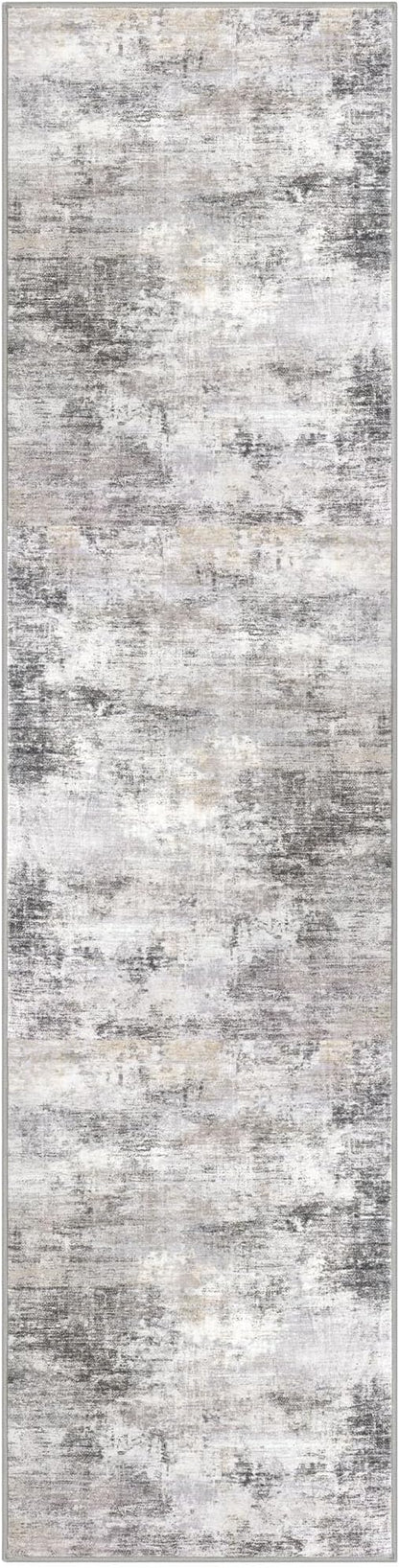IOHOUZE Abstract Runner Rug 3x12 Ft Washable Runners for Hallways, Non Slip Kitchen Runner Printed Faux Wool Entryway Runner Indoor, Modern Abstract Floor Carpet for Hall Kitchen, Grey Beige