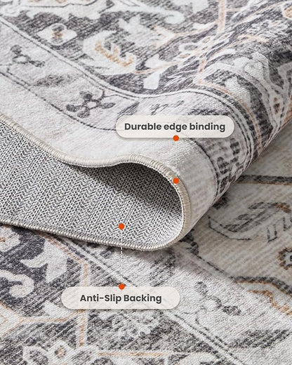 AMADA HOMEFURNISHING 9x12 Washable Area Rug, Low-Profile Large Area Rug with Non-Slip Backing & Durable Edge Binding, Vintage Large Rugs for Living Room, Bedroom & Dinning Room