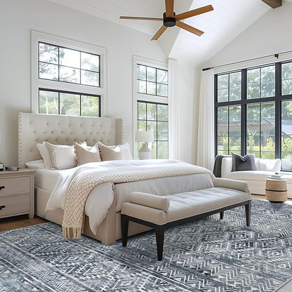8x10 Area Rugs Washable Rug: Anti-Skid Abstract Modern Living Room Rug Soft Thin Carpets Indoor Floor Non-Shedding Carpet for Bedroom Dining Farmhouse Nursery Home Office (Blue Grey White, 8'x10')