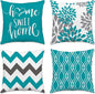 Hexagram Geometric Teal Pillow Covers 18x18 Set of 4, Decorative Outdoor Boho Modern Throw Pillow Covers, Home Sweet Home Farmhouse Cushion Case for Couch Sofa Bedroom Indoor Decor(No Insert)