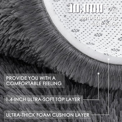 OLANLY Grey Round Rugs for Bedroom - Machine Washable, 8 ft Circle Area Rugs for Living Room, Soft and Fluffy Shaggy Carpet for Teen Girls and Boys, Nursery Rooms, Dorms, Home Decor Aesthetic