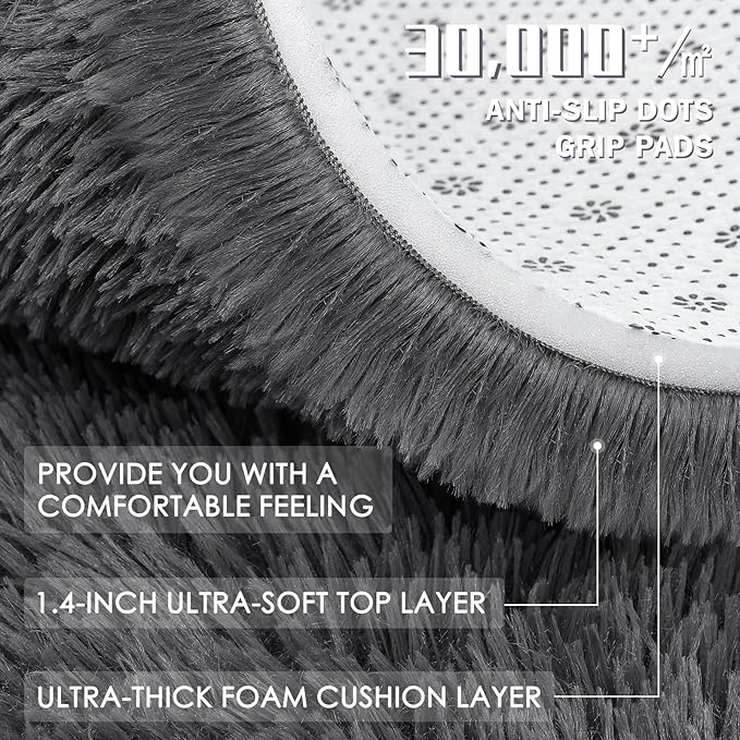 OLANLY 3x11 Machine Washable Runner Rugs for Hallway, Soft Fluffy Shaggy Bedside Rugs for Bedroom, Living Room, Indoor Floor Carpet for Kids Girls and Boys, Nursery Rooms, Home Decor Aesthetic, Grey