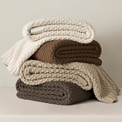 EVERGRACEHOME Chunky Chenille Knit Throw Blanket for Couch, Soft Luxurious Moss Stitch Blankets for Bed, Cozy Decorative Farmhouse Knitted Throws for Sofa, Sand Dune, 60" x 80"