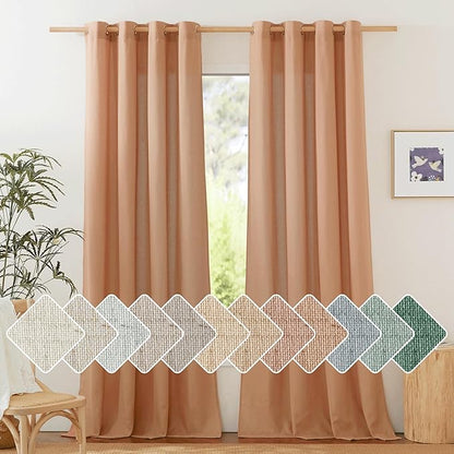 NICETOWN Flax Linen Burnt Orange Curtains 120 inches Long, Grommet Thick Linen Blend Privacy Added with Light Filtering Window Treatments for Bedroom/Living Room, W55 x L120, Set of 2
