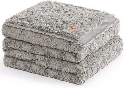 UGG Adalee Faux Fur Full/Queen Blanket, Double-Sided Fluffy Blanket, Cozy Oversized Throw for Couch, Washable Bedding for Full or Queen Bed, Luxury Home Decor, 90" x 90", Seal Grey