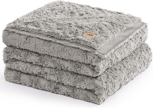 UGG Adalee Faux Fur Full/Queen Blanket, Double-Sided Fluffy Blanket, Cozy Oversized Throw for Couch, Washable Bedding for Full or Queen Bed, Luxury Home Decor, 90" x 90", Seal Grey