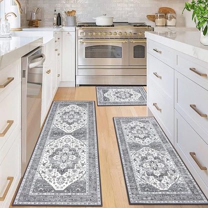 HEBE Boho Kitchen Rug Sets 3 Piece with Runner Non Slip Kitchen Rugs and Mats Washable Kitchen Mats for Floor Thick Kitchen Floor Mat Carpet Runner Rugs for Hallway Laundry Holiday Decor