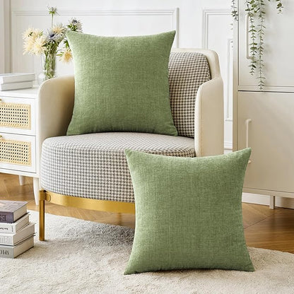 MIULEE Pack of 2 Couch Throw Pillow Covers 16x16 Inch Soft Sage Green Spring Chenille Pillow Covers for Sofa Living Room Solid Dyed Pillow Cases