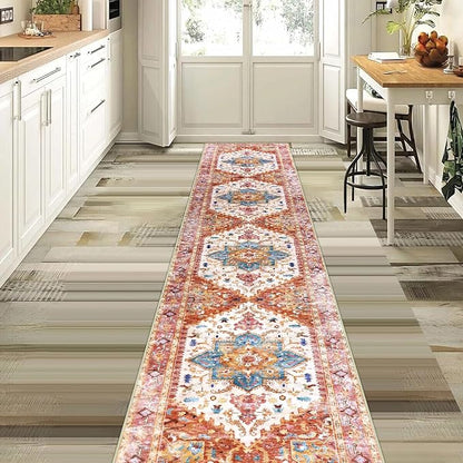 Yamaziot Washable Runner Rug, 2x10 Non-Slip Boho Vintage Hallway Rug Runner with Rubber Backing, Stain Resistant Distressed Carpet Runner for Bedroom, Kitchen, Laundry, Entrance