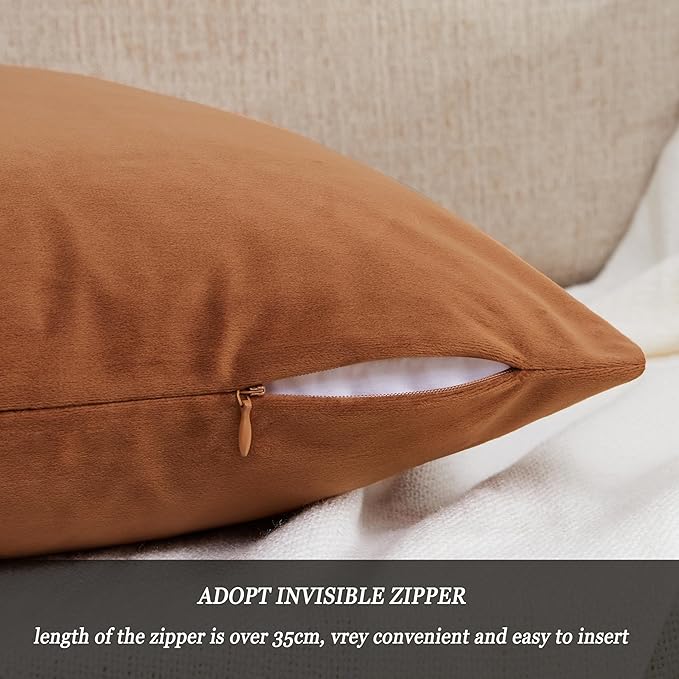 GIGIZAZA Dark Burnt Orange Pillow Covers 16x16 Throw Pillows Velvet Decorative Sofa Couch Pillow Covers Bedroom Cushion Pillowcase