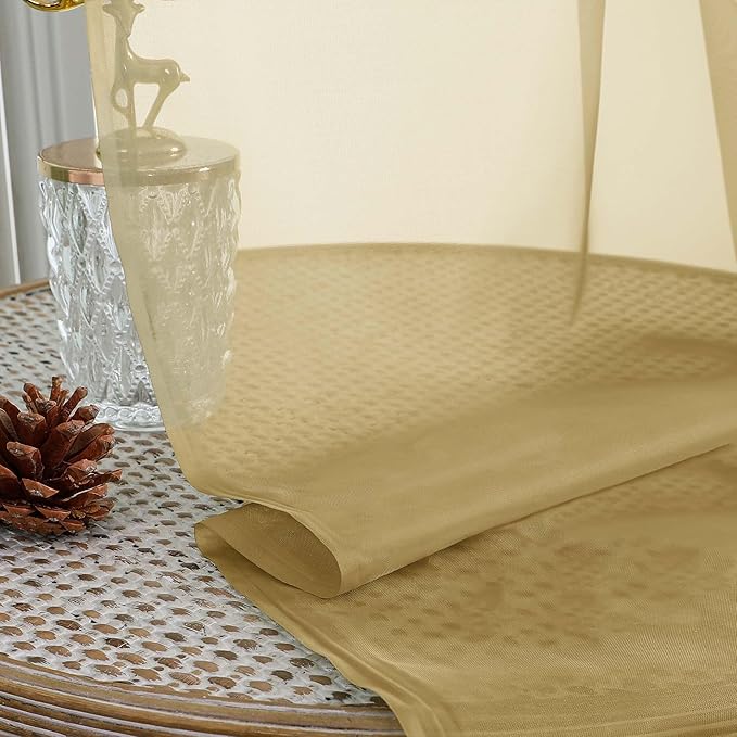 Extra Long Gold Sheer Curtains for Bedroom Living Room 120 Inches Long 2 Panels Set, Solid Soft Light Filtering Rod Pocket Sheer Window Curtains, Gold, Each 59" Wx120 L Inch