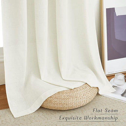 NICETOWN Off White Curtains Linen Blend for Bedroom, Vintage Grommet Thick Flax Semi Sheer Privacy Added Window Treatment Light Filtering for Flat/Apartment, 55" W x 72" L, 2 Panels