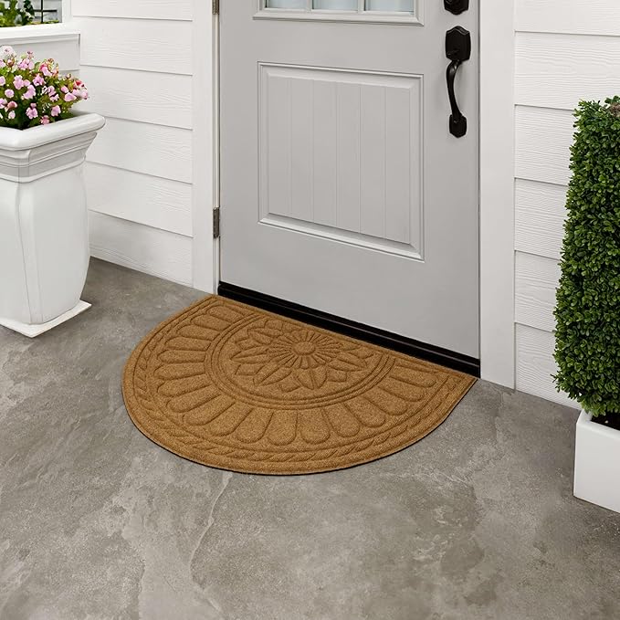 Mohawk Home Entryway Door Mat 2' X 3' All Weather Outdoor Non Slip Recycled Rubber Doormat, Rope Impressions Light Brown