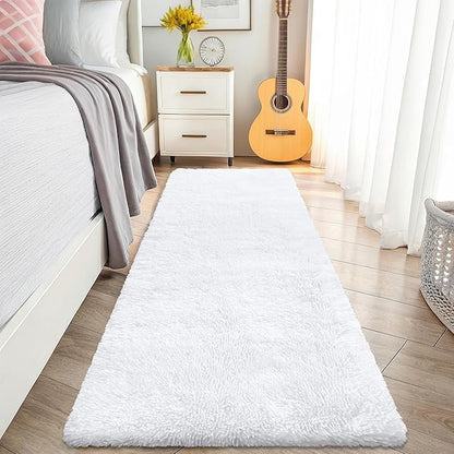 OLANLY 2x8 Machine Washable Runner Rugs for Hallway, Soft Fluffy Shaggy Bedside Rugs for Bedroom, Living Room, Indoor Floor Carpet for Kids Girls and Boys, Nursery Rooms, Home Decor Aesthetic, White