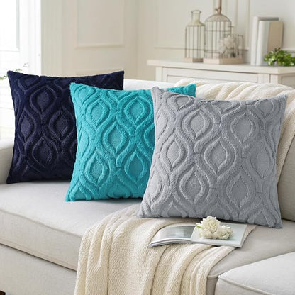 decorUhome Throw Pillow Covers 22x22 Inch Set of 2, Soft Plush Faux Wool Blue Grey Solid Couch Pillow Covers, Accent Euro Sham Farmhouse Neutral Square Pillow Cases for Sofa Bed Living Room