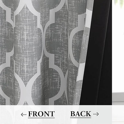 Beauoop 100% Blackout Curtains 84 Inches Long 2 Panels for Bedroom Living Room Grey Moroccan Geo Room Darkening Thermal Insulated Soundproof Rod Pocket Back Tab Window Treatments Drapes, 50x84