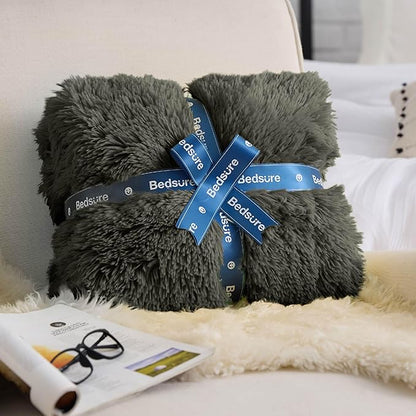 Bedsure GentleSoft Fluffy Olive Green Throw Blanket, Moss Green Decor Cozy Gifts for Women, Men, Soft Fleece Fuzzy Sherpa Plush Warm Thick Faux Fur Throw Blanket for Couch, House, 50x60