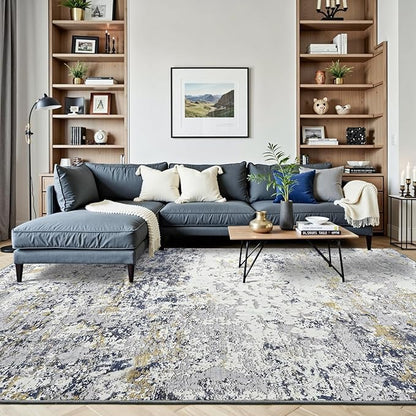 Toneed Abstract Area Rug Modern Washable Rug Soft Non Slip Rug Low Pile for Bedroom Living Room Dining Room Blue 5x7 Feet