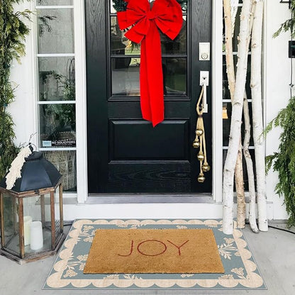 Front Door Mat Outside Entrance - 2x3 Floral Non-Slip Washable Doormat Indoor Outdoor Mat Blue Retro Farmhouse Scalloped Entry Rug Small Throw Rugs for Entryway Kitchen Front Porch Decor