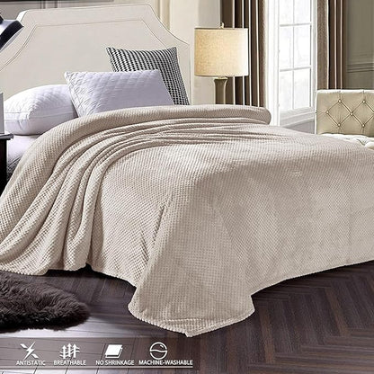 Exclusivo Mezcla Fleece Throw Blanket Extra Large, Super Soft and Warm Blankets for Couch, Sofa and Bed Waffle Textured, Cozy, Fuzzy and Lightweight (Tan, 50x70 Inches)