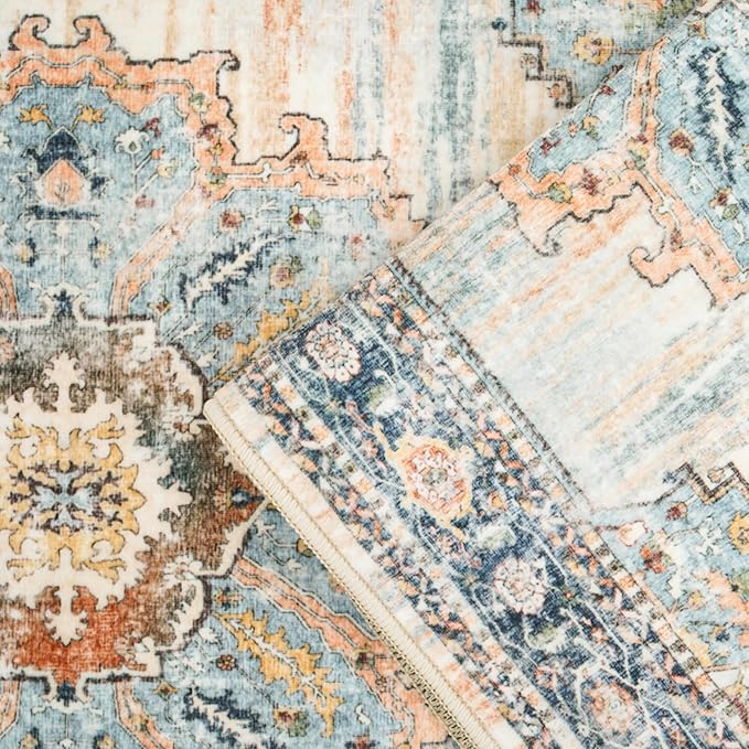 Washable 3x12 Hallway Runner Rug: Non Slip Soft Rugs for Kitchen Entryway Hall Living Room Low-Pile Water Resistant Carpet for Bathroom Thin Floor Mat for Bedroom Dining Room (Blue, 3x12)