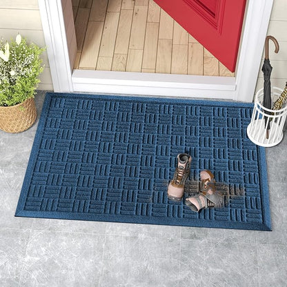 Mibao Front Door Mat Indoor Outdoor Entrance, Dirt Trapping Welcome Mats, Non-Slip Doormats, Low Profile Front Entryway, 36" x 24", Blue