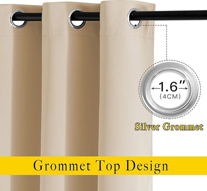 NICETOWN Biscotti Beige Blackout Curtains 84 inches Long for Bedroom - Thermal Insulated Solid Grommet Room Darkening Window Treatments Sound Reducing for Living Room (2 Panels, W52 x L84)