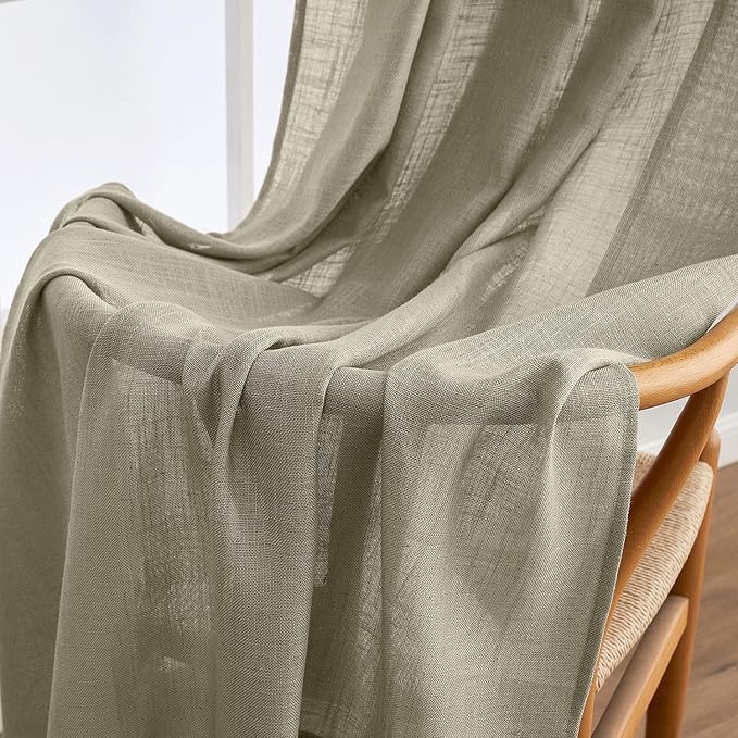 MIULEE Oatmeal Linen Curtains 84 Inch Length 2 Panels for Bedroom Living Room, Soft Thick Linen Textured Natural Window Drapes Semi Sheer Light Filtering Back Tab Rod Pocket Burlap Look Decor