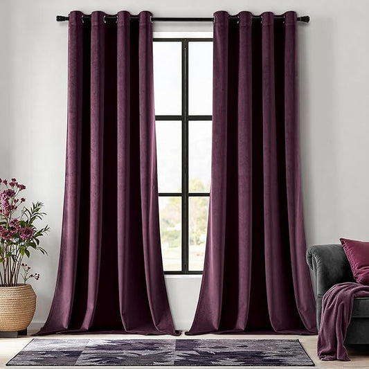 MIULEE Velvet Curtains Purple Orchid Elegant Grommet Thermal Insulated Soundproof Room Darkening Curtains/Drapes for Classical Living Room Bedroom Decor 52 x 90 Inch Set of 2