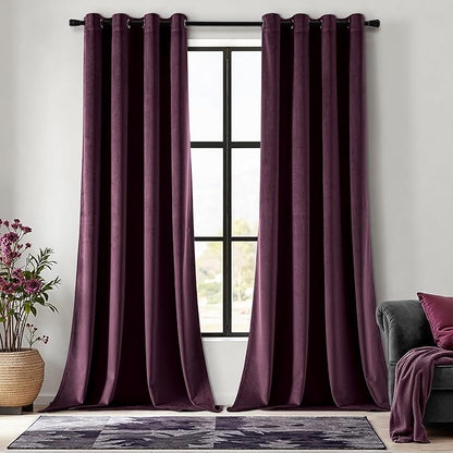 MIULEE Velvet Curtains Purple Orchid Elegant Grommet Thermal Insulated Soundproof Room Darkening Curtains/Drapes for Classical Living Room Bedroom Decor 52 x 96 Inch Set of 2