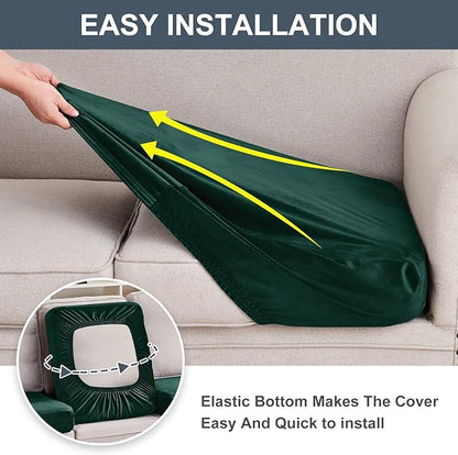 Couch Cover 3-Piece Elastic Velvet Couch Cushion Covers & Chaise Slipcovers for L-Shaped Sofas, Sofa Seat Covers Washable, Soft Cover for Couches (2 Seater + Chaise, Christmas Green)