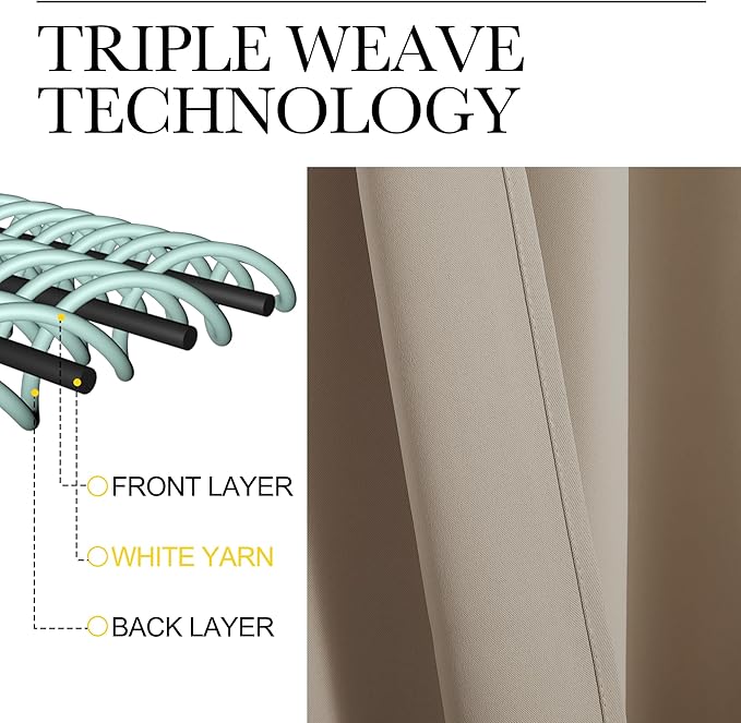 NICETOWN Kitchen Curtains, Short Blackout Drapes, Taupe, 34 in x 45 in (W x L), Set of 2, Thermal Insulated Rod Pocket Window Treatment Draperies for Nursery