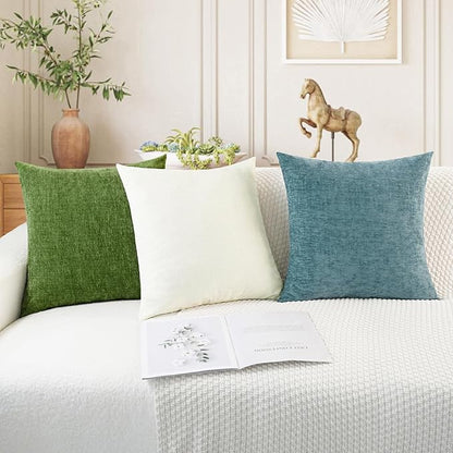 CaliTime Throw Pillow Covers Decorative 18 X 18 Inches Pack of 4 Cozy Chenille Cushion Cases for Couch Sofa Bed Living Room Home Forest Green