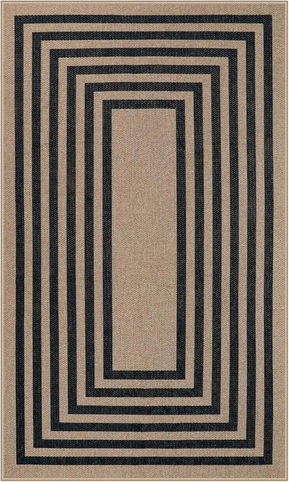 Lahome Enfys Modern Geometric Easy Jute Outdoor Rug, 3x5 Black Washable Kitchen Rugs for Bedroom Thin Non Slip Indoor Door Mat, Non Slip Farmhouse Carpet for Office Patio