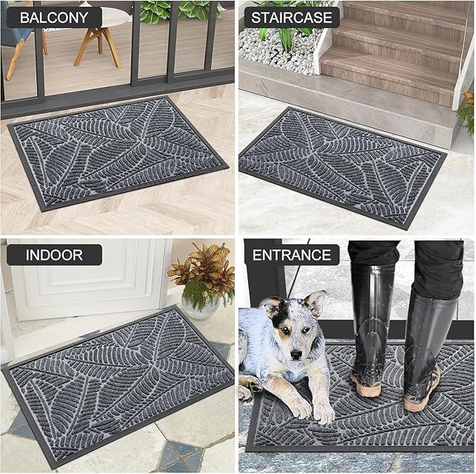 Colorxy Waterproof Doormat, Sturdy Natural Rubber Front Indoor Mat, Non Slip Low Profile Indoor Outdoor Door Mats, Stain and Fade Resistant Floor Mat, Easy Clean Patio Entrance Mat, 59''x20'', Grey