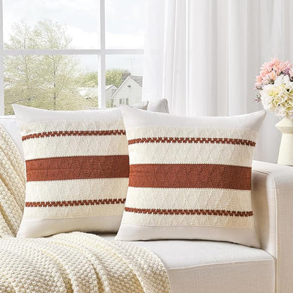 Fancy Homi Set of 1 Rust Boho Decorative Throw Pillow Covers 16x16 Inch for Couch Bed Sofa, Aesthetic Modern Organic Fall Room Decor, Soft Cotton Cute Terracotta Textured Farmhouse Cushion Case