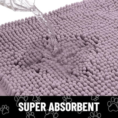 Smiry Dog Door Mat for Muddy Paws, Absorbent Dirt Trapper Non Slip Quick Dry Washable Chenille Mat for Mud Dogs, Entry Rug for Indoor and Outdoor (40x32 Inches, Deep Plum and White)